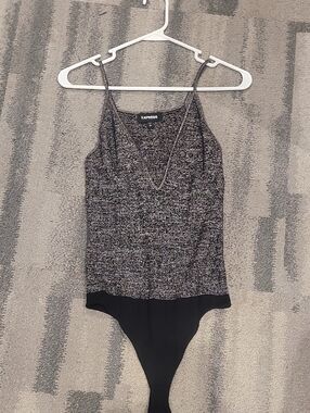 Express Black & White Speckled V-Neck Bodysuit